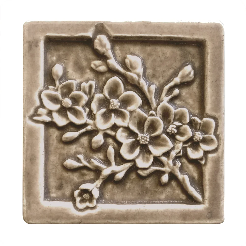 Cherry Blossom Art Tile | Botanical Porcelain for Kitchen & Bath